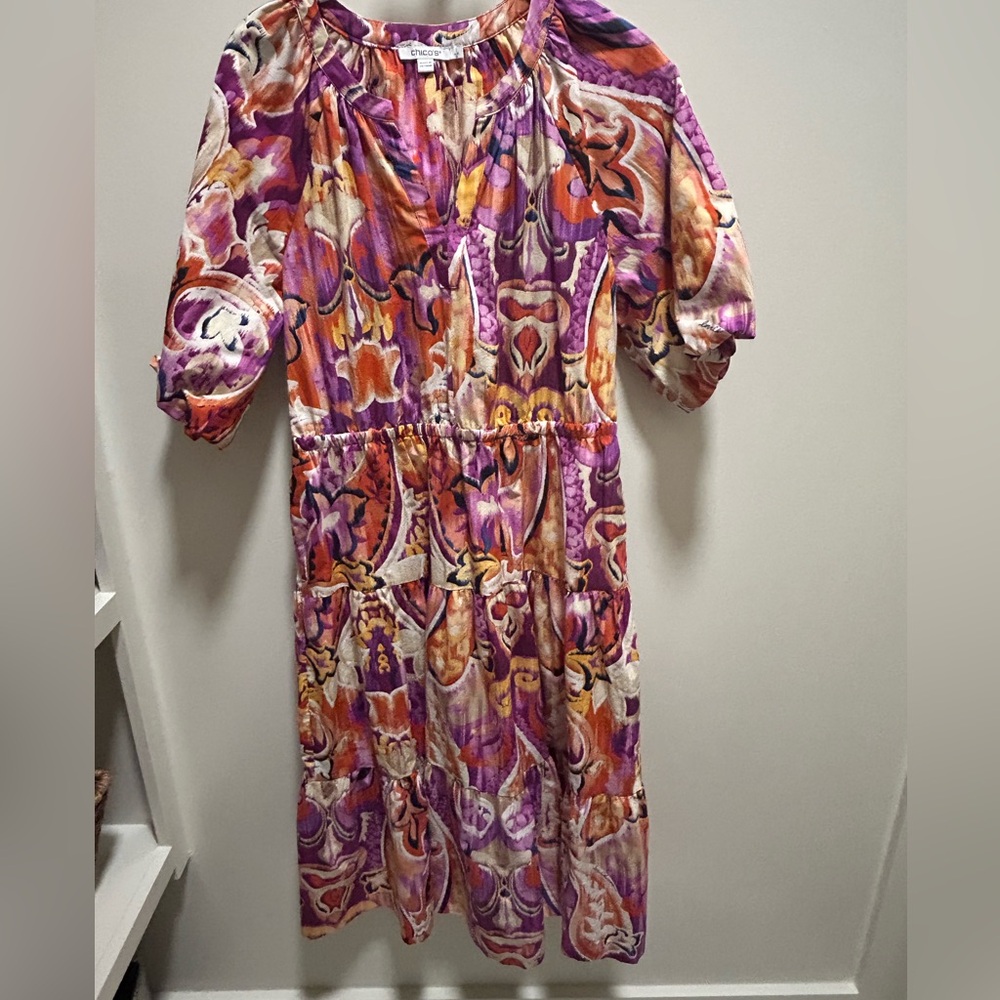 Chico's Vibrant Floral midi 3/4 length Sleeve Dress